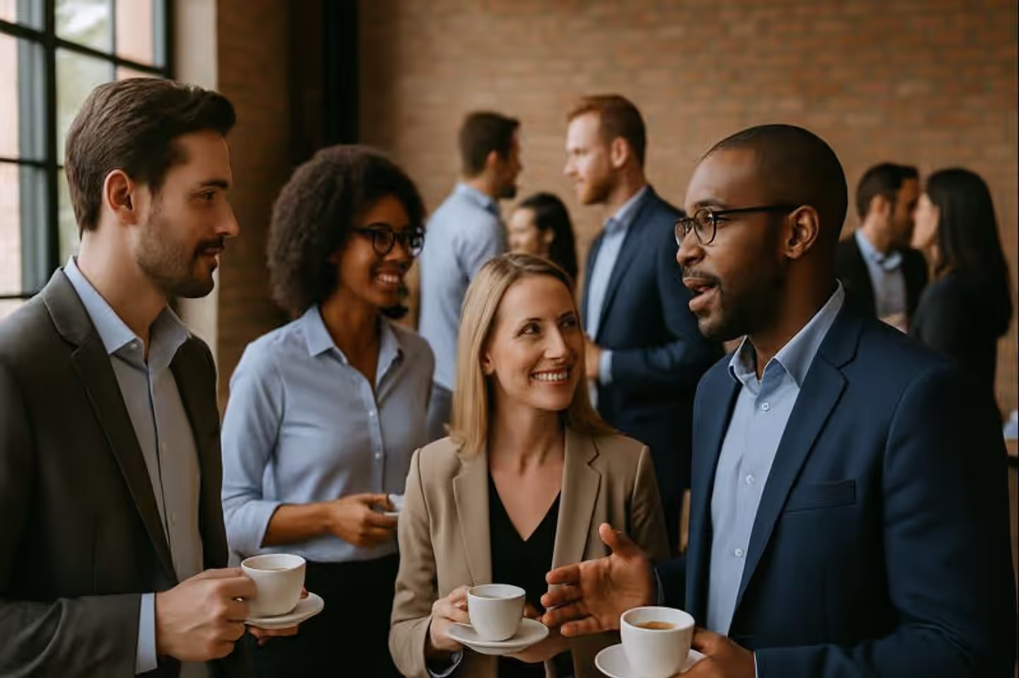 In-person business networking conversation